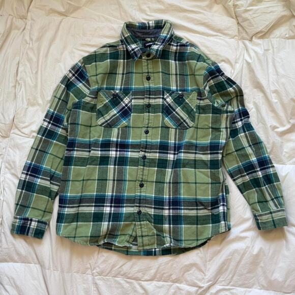 Lands end Heavyweight green flannel shirt sz L button up heritage country casual - Picture 2 of 8